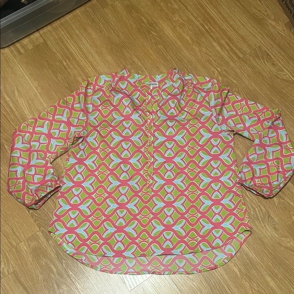 Buckhead berries Chic Pink and Green Geometric Blouse large excellent condition - Picture 1 of 4